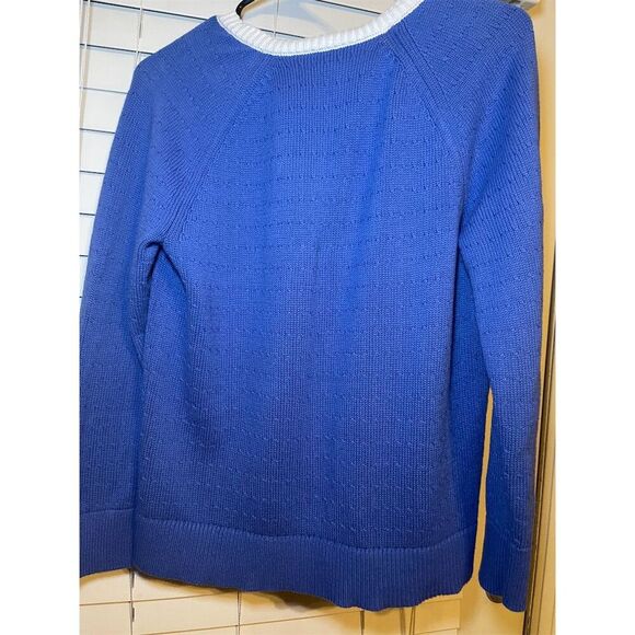 T. By Talbots Women's M Blue V-Neck‎ Cable Knit Pullover Sweater - Picture 3 of 9